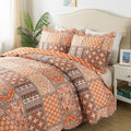 HoneiLife King Quilt Bedding Set - 3 Pieces Vintage Quilt Sets Microfiber Bedspreads Floral Coverlets Retro Bed Cover All Season Quilts-Pumpkin