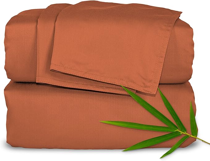Split King Sheets by Pure Bamboo, Genuine 100% Organic Viscose Derived from Bamboo Bed Sheet Set, Soft & Cooling, Double Stitching *Not for Split Top (Split King, Terracotta)