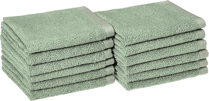 Amazon Basics Cotton Washcloths, Quick-Dry, 12" x 12", 12-Pack, Seafoam Green
