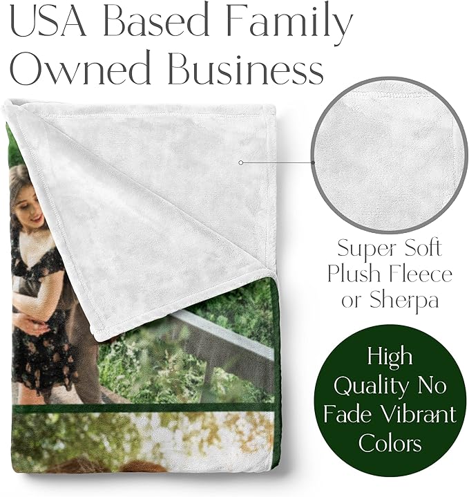 Ships Next Day, Custom Blanket with Picture - Printed in USA, Personalized Photo Blanket (Fleece – 50x60)