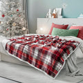 PAVILIA Christmas Plaid Blanket | Sherpa Fleece Flannel Throw Blanket | Christmas Plaid Warm Plush Microfiber Blanket for Couch Sofa | 60x80 Inches