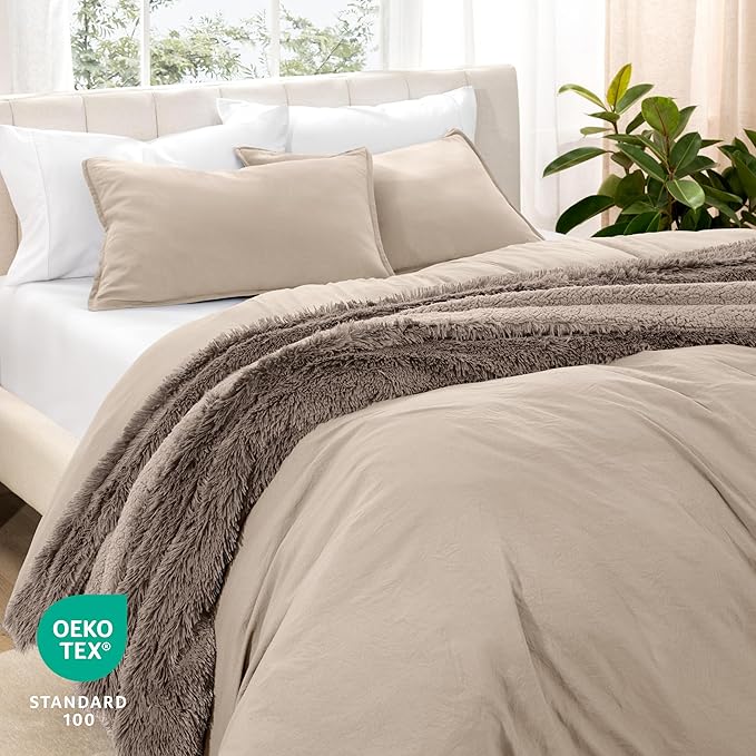 Bare Home Microfiber Duvet Cover Set - Ultra Soft Washed Microfiber - Full Size - Linen-Like Look - Easy Care - Breathable Fabric - Our Softest Duvet Cover Set (Full, Pebble Beach)