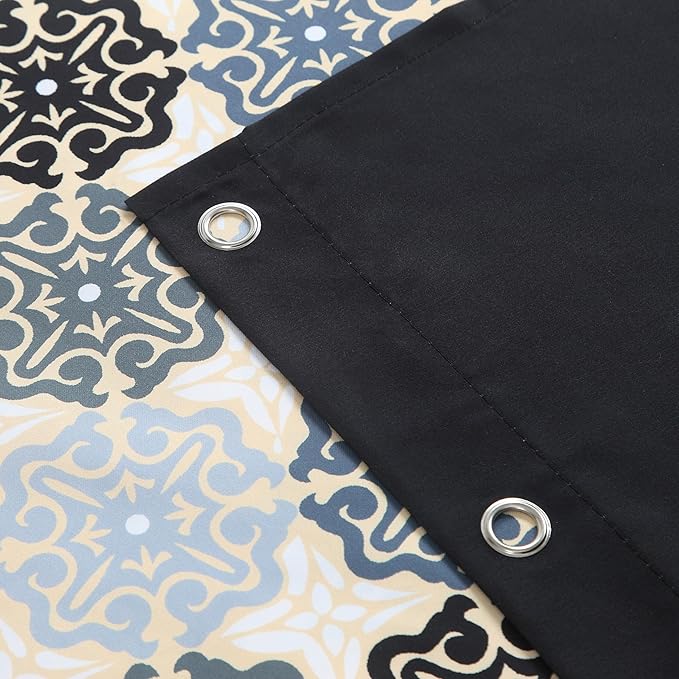 Fabric Shower Curtain, Black Beige Grey Boho Medallion Print Shower Curtains for Bathroom, 72" W x 72" H