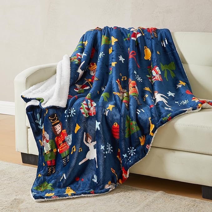 Fleece/Sherpa Christmas Throw - Super Soft Holiday Printed Blanket for Couch, Chair, or Bed - Cozy, Luxurious Plush - 50" x 60", Holiday Cats