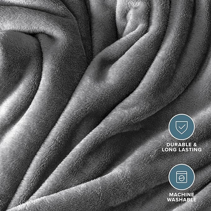 Bare Home Fleece Blanket - Kid Size - Ultra-Soft Lightweight for Bed, Sofa, and Couch - Luxury Microplush - Cozy Warm Blanket (Kid, Grey)