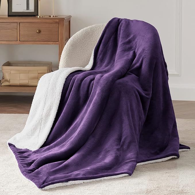 Bedsure GentleSoft Sherpa Fleece Throw Blanket Twin Size for Couch - Thick and Warm Throw for Girls and Women, Soft Fuzzy Plush Twin Blanket for Winter, Purple, 60x80 Inches