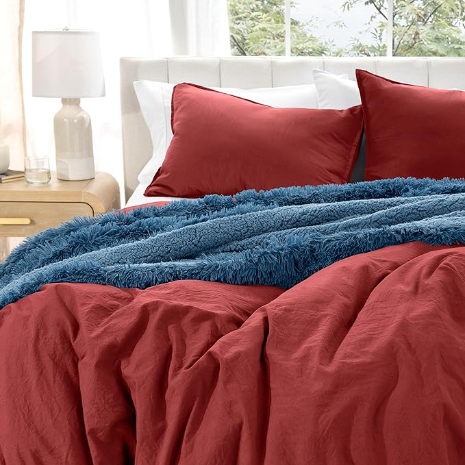 Bare Home Microfiber Duvet Cover Set - Ultra Soft Washed Microfiber - Full Size - Linen-Like Look - Easy Care - Breathable Fabric - Our Softest Duvet Cover Set (Full, Rosewood)