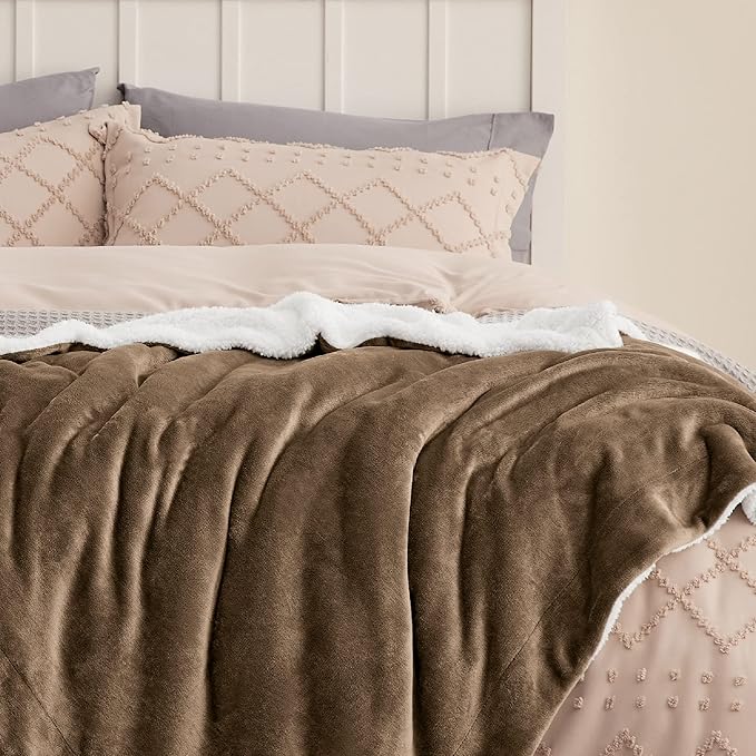 Bedsure GentleSoft Sherpa Fleece Blankets Queen Size for Bed - Thick and Warm Throw for Women and Men, Soft Fuzzy Plush Queen Blanket for Winter, Camel, 90x90 Inches