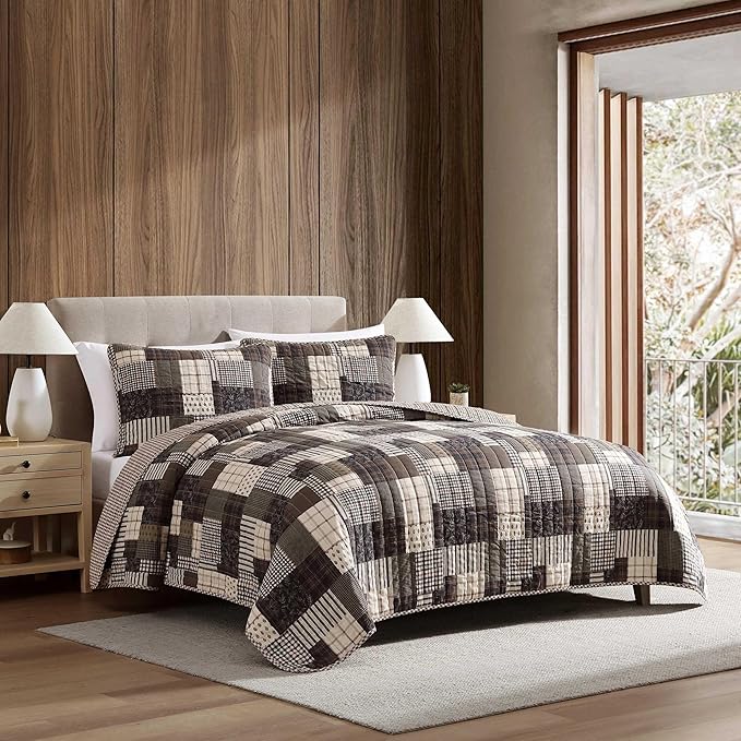 Eddie Bauer - Queen Quilt Set, Naturally Soft Cotton Bedding w/a Lightweight Feel for All-Year Comfort, Reversible w/Matching Pillowcases, 3 Piece Bed Set (Antique Brown)