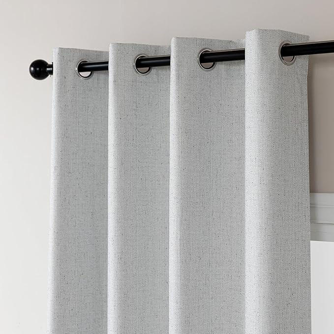 Amazon Basics Faux Linen Blackout Curtains for Bedroom and Living Room, 2-Piece Set with Grommets, 42" W x 63" L, White
