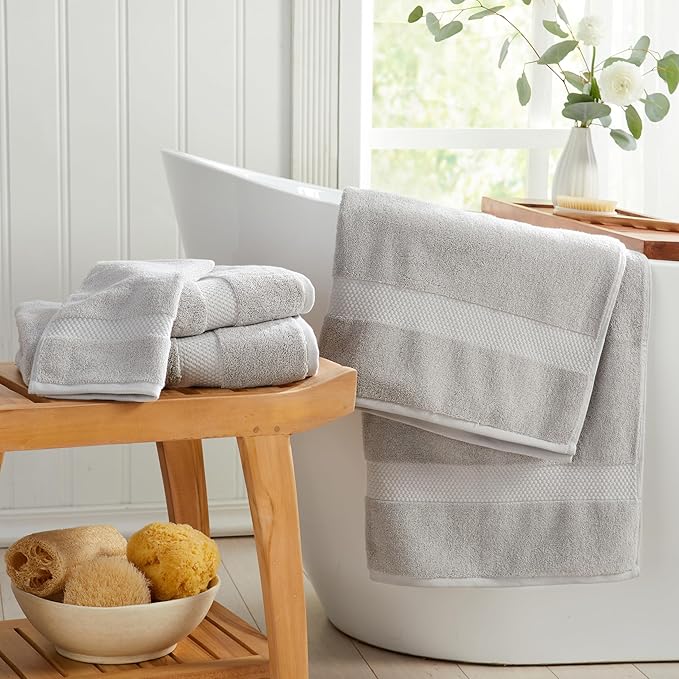 Springtree Home Grey Bath Towels Set of 6 | Classic Hotel Bath Towels | 100% Combed Cotton | Absorbent Quick-Dry Gray Towels for Bathroom | Oeko-TEX® Standard 100 Cotton | Cynewski Collection - Grey