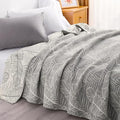 NTBAY 3 Layers Cotton Muslin 68x92 Twin Bed Blanket, Super Soft Breathable Thermal Yarn Dyed Quilt for Adults, Perfect Lightweight Blanket for Couch Sofa Bed All Seasons, Dark Grey Leaf