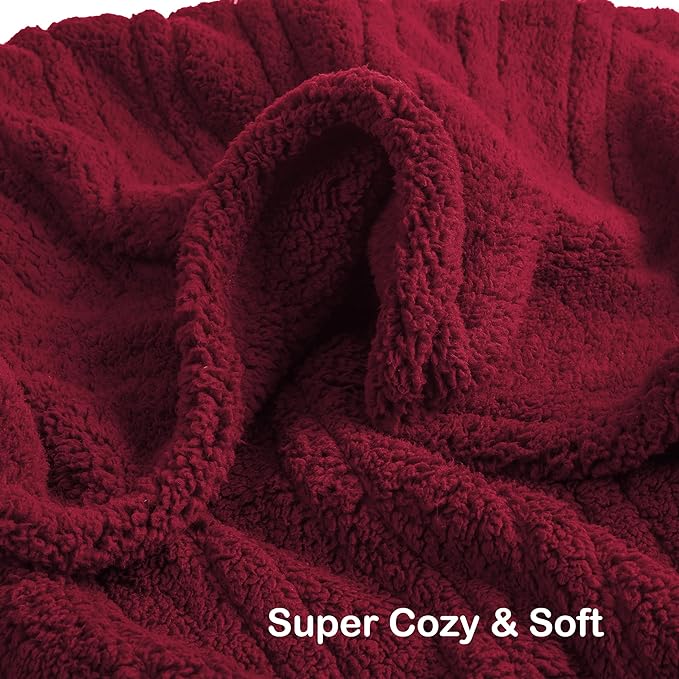 Electric Heated Blanket 6 Heating Settings & 3 H Auto Off Throw Size 50×60 Double Sided Plush Sherpa Ultra-Soft Warm Thick, Machine Washable, Fast Heating, Home Office, Red