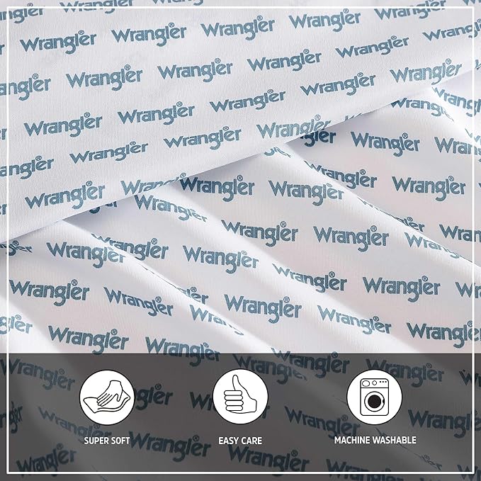 Wrangler - Twin Bed Sheets, Ultra-Soft & Lightweight Bedding with Matching Pillowcase, Lightweight Bed Set for All Season Comfort, Oeko-Tex Certified (Stamped Logo Blue)