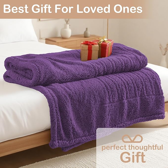 Electric Heated Blanket 6 Heating Settings & 1-10H Auto Off Twin 62×84 Double Sided Plush Sherpa Ultra-Cozy Soft Warm Thick, Machine Washable, Fast Heating, Home Office Dark Purple