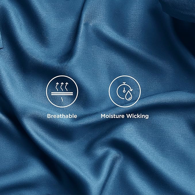 Bedsure Cooling Sheets Twin, Rayon Derived from Bamboo, Breathable & Soft Twin Sheets Set, Deep Pocket Up to 16 Inches, Hotel Luxury Silky Bedding for Hot Sleepers, Peacock Blue