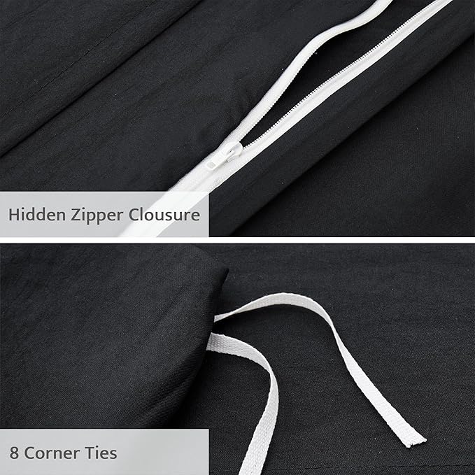 Oli Anderson Black Duvet Cover Queen Size - Pleated Queen Duvet Cover, 3PCS Soft and Breathable Textured Bedding Set with Zipper Closure(Black,90"x90")