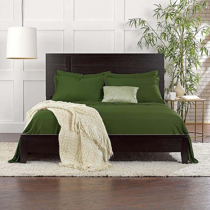 King Sheets by Pure Bamboo, Genuine 100% Organic Viscose Derived from Bamboo Bed Sheet Set, Luxuriously Soft & Cooling, Double Stitching, Lifetime Quality Promise (King, Pesto)