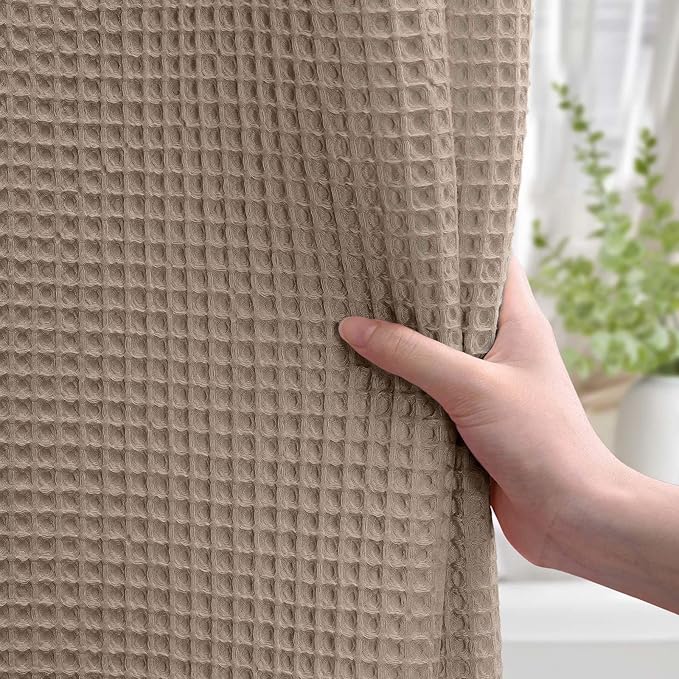 Long Waffle Shower Curtain - Beige Cotton Texture Fabric Heavyweight Shower Curtain for Bathroom,72Wx78L