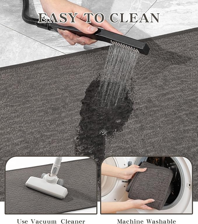 chakme Bathroom Rug Sets 5 Piece, Ultra Thin Bath Mat Quick Dry, Absorbent, Non Slip, Machine Washable, Dark Grey, 5 Piece