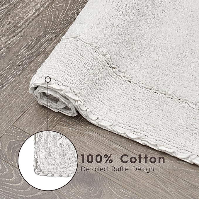 Laura Ashley Ruffle Border White 27"x 45" 100% Cotton Bath Rug
