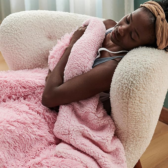 Bedsure GentleSoft Fuzzy Sherpa Faux Fur Twin Blanket Pink Cozy Gifts for Women Men, Soft Fleece Plush Warm Minky Thick Blanket Twin Size for Bed, Couch, Room Dorm Essentials Pink Decor Gifts, 60x80