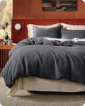 Bedsure Cotton Duvet Cover Set - 100% Cotton Waffle Weave Charcoal Duvet Cover Oversized Queen Size, GentleSoft™ and Breathable Bedding Set for All Season, 3 Pieces, 98"x98"