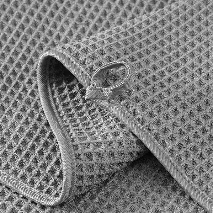 New Microfiber Waffle Bath Towels, 2 Pieces, Oversized, Soft, Absorbent, Fast Drying, Lint Free (Gray+Pink)