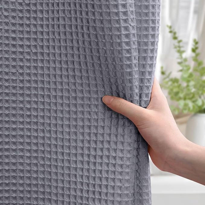 Waffle Weave Shower Curtain - Grey Cotton Fabric Texture Heavyweight Shower Curtain for Bathroom,Washable,72Wx75L