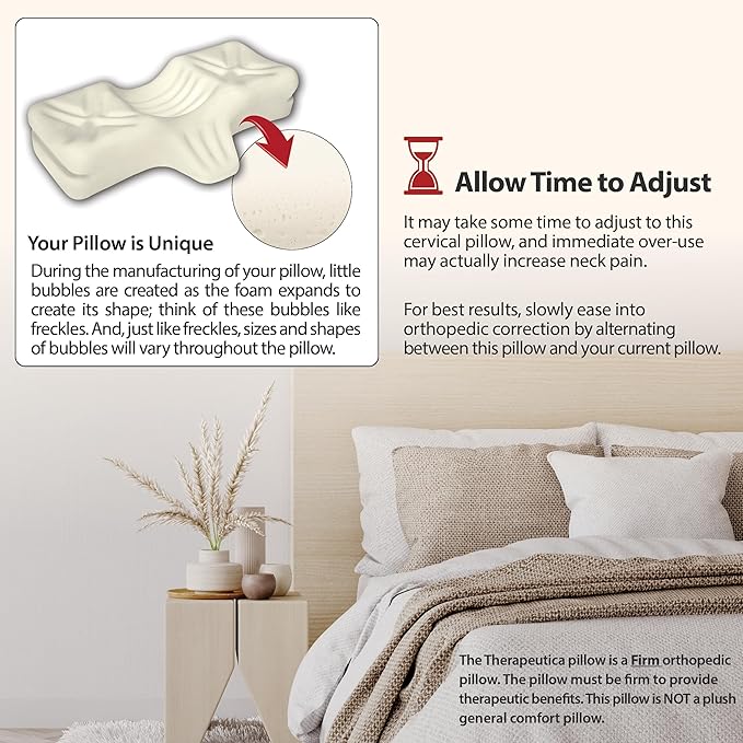 Therapeutica Lite Cervical Orthopedic Foam Pillow - Neck Support Pillow for Side & Back Sleepers - Ergonomic Pillow for Neck Support, Relief, & Spinal Alignment – Petite Size, Medium Firmness, Gray