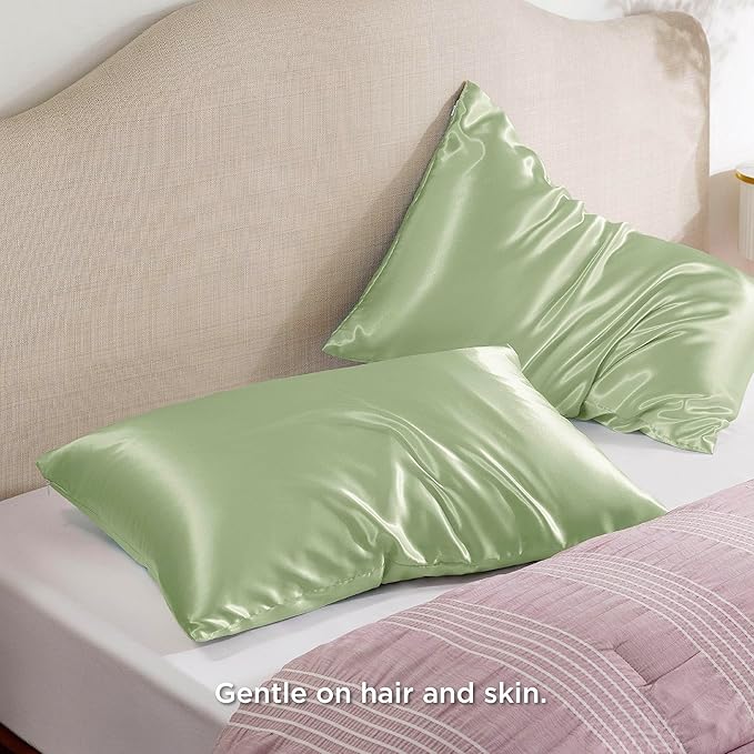 Bedsure Satin Pillowcase with Zipper, Similar to Silk Pillow Cases 2 Pack, Satin Pillow Cases Queen, Silky & Soft Bedding Pillow Covers for Hair & Skin, Gifts for Women Men, Sage Green, 20x30 Inches