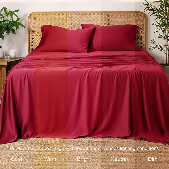 Bare Home 100% Rayon Made from Bamboo Twin XL Sheet Set - 3 Piece Bedding Set - Deep Pockets - Breathable - Easy Fit - Bedding Sheets & Pillowcases (Twin XL, Red)