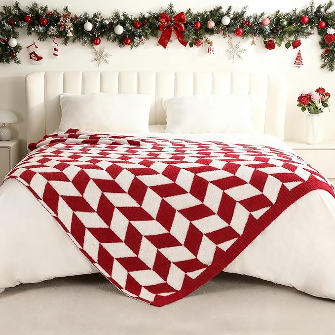 Snuggle Sac Christmas Red Blankets for Bed, Super Soft Warm Christmas Blankets Oversized Cozy Knit Fuzzy Blanket for Living Room, Red,60x80 inches