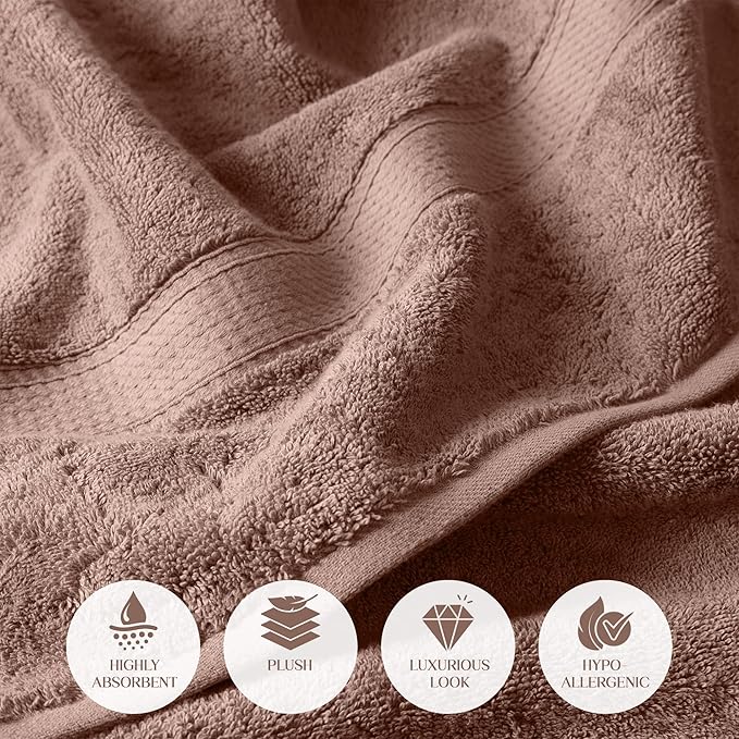 Superior Egyptian Cotton Pile 3-Piece Towel Set, 1 Bath, 1 Hand, 1 Face Towel/Washcloth, Heavyweight, Ultra Soft Luxury Towels, Thick Plush Essentials, Guest Bath, Spa, Hotel Bathroom, Muted Mauve