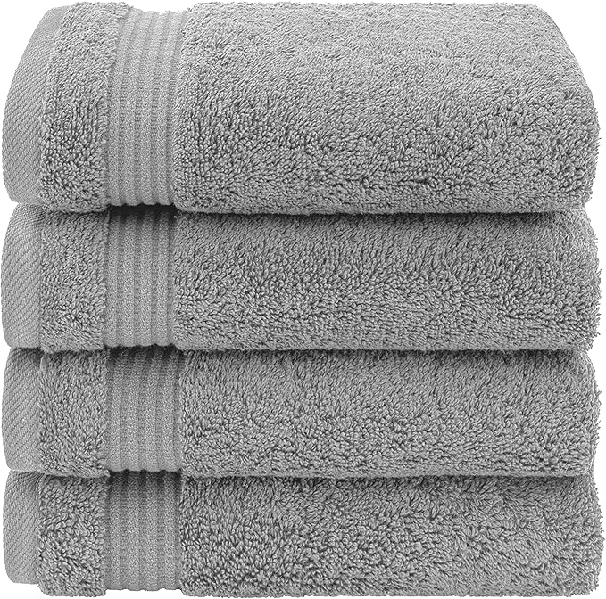 American Veteran Towel, Hand Towels for Bathroom Set of 4, 100% Cotton Turkish Hand Towel Sets, Soft Hand Face Towels, Light Grey Hand Towels
