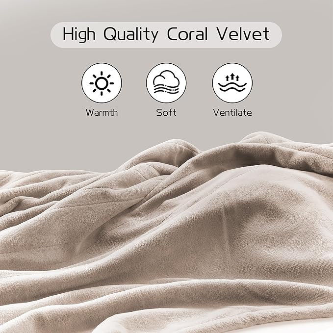 Electric Heated Blanket 72"x84" Full Size, Soft Coral Fleece with 4 Heating Levels and 10 Hours Auto-Off, Machine Washable, Cozy Plush Fabric for Home, Light Brown