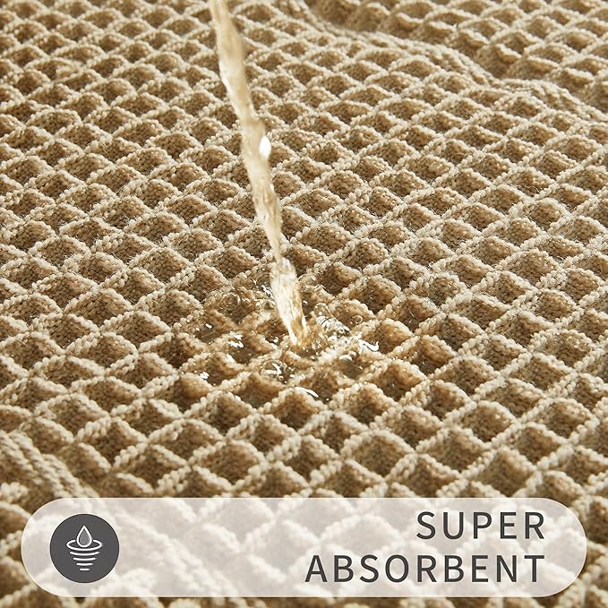 Bath Rugs Mat,Upgraded Waffle Bath mat,Super Absorbent Non Slip Bath Rugs,Machine Washable Rugs for Shower romm, Rubber Backing Boho Mats, Ultra Soft,Brown,17"*24"