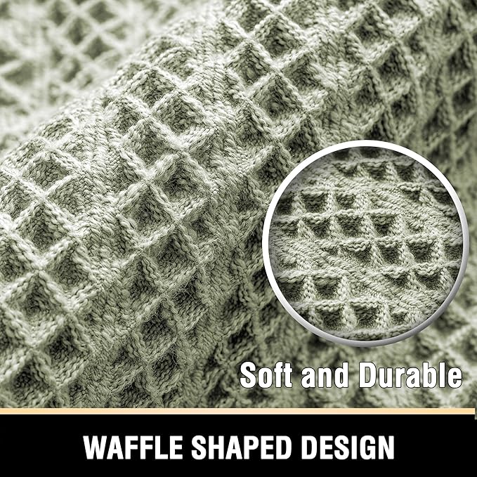 H.VERSAILTEX Waffle Bath Mat Super Absorbent Boho Bath Mat Non Slip Bath Rugs for Bathroom Floor Machine Washable Dry Fast Bathroom Rugs with Handmade Tassels, 20" x 32", Sage