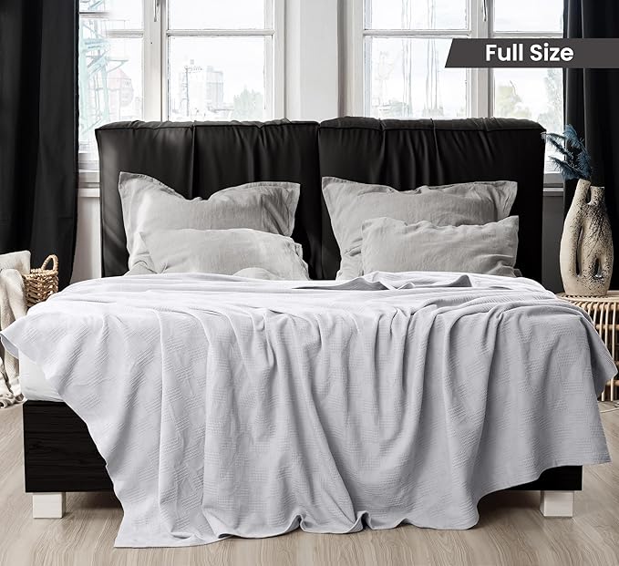 Utopia Bedding Silver 100% Cotton Blanket [Full Size - 90x84 Inch] 350GSM Lightweight, Soft and Breathable Thermal Blanket for All Seasons