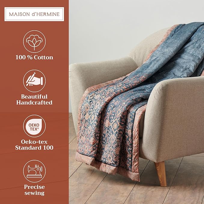 Maison d' Hermine Throw Blanket for Couch Lightweight Soft Warm Breathable Cotton Throw Blankets for Bed Girls Boys Women Men Gifts Sofa Travel Living Room Chair Bedding (60"x80", Imperfection)