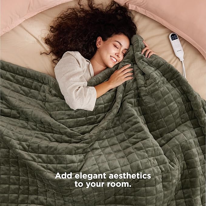 Bedsure Electric Blanket Twin - Quilted Heated Blanket Twin Size, Soft Flannel Thick Heating Blanket with 10 Time Settings & 6 Heat Settings, Warm Gifts for Women Men (62x84 inches, Olive Green)