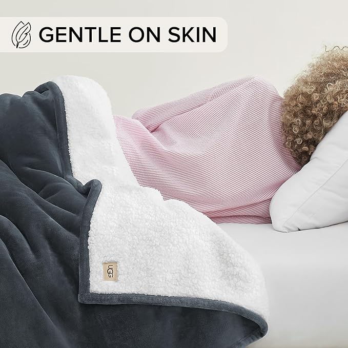 UGG Ariana King/California King Blanket Fleece Fluffy Reversible Soft Fuzzy Bedding Cozy Plush Oversized Blanket Machine Washable Bedroom Decor for Big Couch or Bed, 110-inch x 90-inch, Charcoal Grey