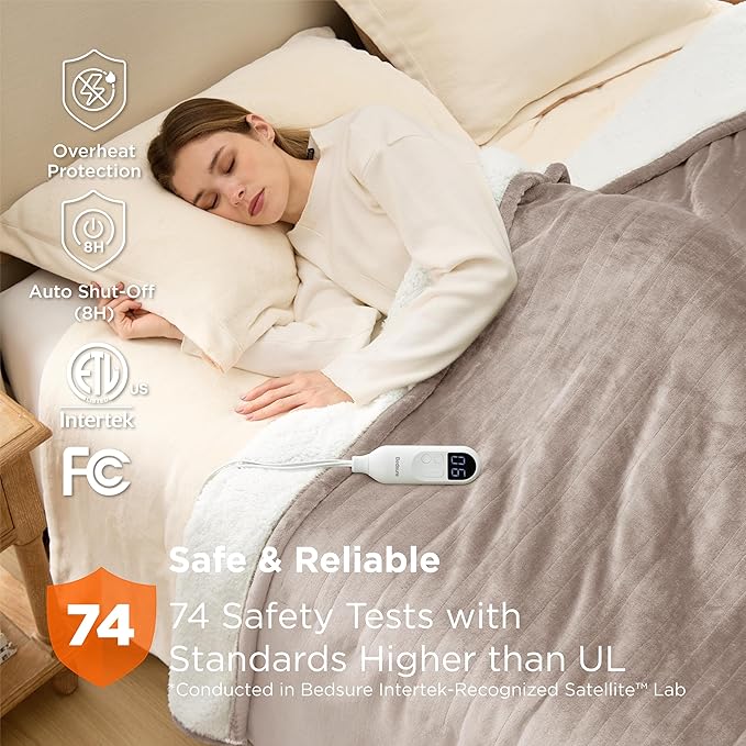 Bedsure Electric Blanket Full Size - Soft Flannel Heated Blanket, Fast Heating with 10 Time Settings & 6 Heat Settings, Warm Gift for Grandma (72x84 inches, Taupe)