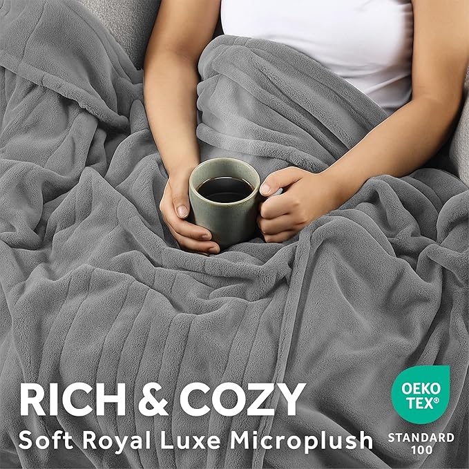 Sunbeam Electric Royal Luxe Microplush Heated Blanket, 12 Heat Settings, 12-Hour Auto Shut-Off, Fast Heating, Warm & Cozy, Machine Washable, Dove Gray Color, Queen (90" x 84")
