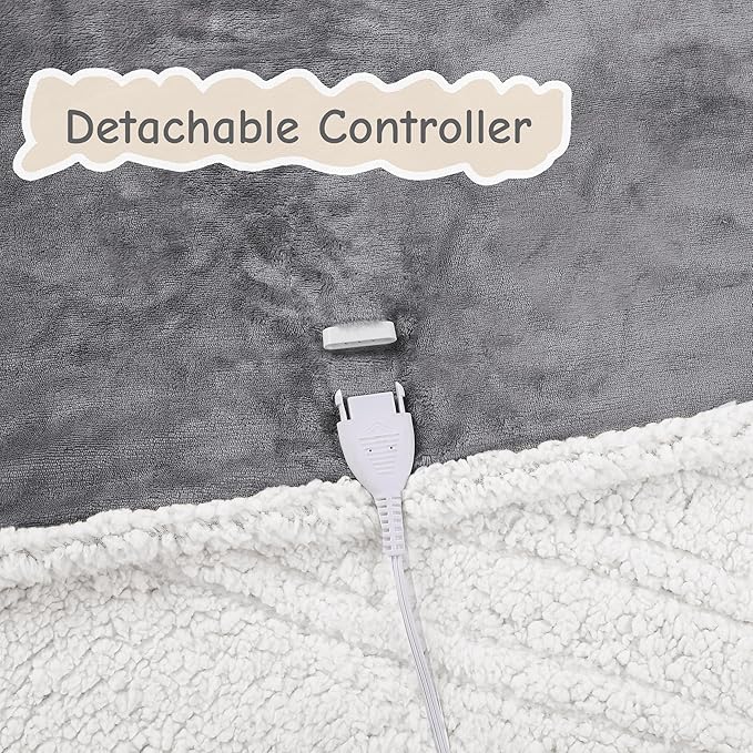 Electric Heated Blanket Full Size 72"x84", Soft Flannel with Overheat Protection, 6 Adjustable Heat Settings & 10-Hour Auto-Off Timer, Fast Heating for Winter Comfort, Light Gray