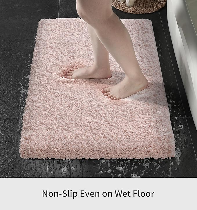 Small Bathroom Rug 17x24 Non Slip Pink Fluffy Bath Mat for Bathroom Floor Washable Plush Luxury Bath Rug for Tub Soft Shaggy Absorbent Shower Mat