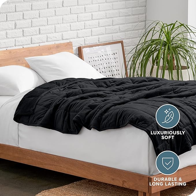 Bare Home Weighted Blanket Full or Queen Size 15lb (48" x 72") - Minky Fleece - Premium Heavy Blanket Nontoxic Glass Beads (Black, 48"x72")