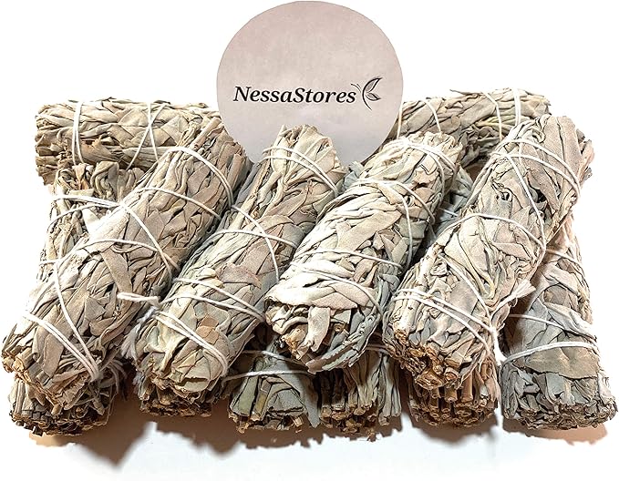 NessaStores 2 California White Sage Smudge Sticks, 4 Inch Hand Tied, All Natural for Home Cleansing, Stress Relief, & Clearing Negative Energy JC-006