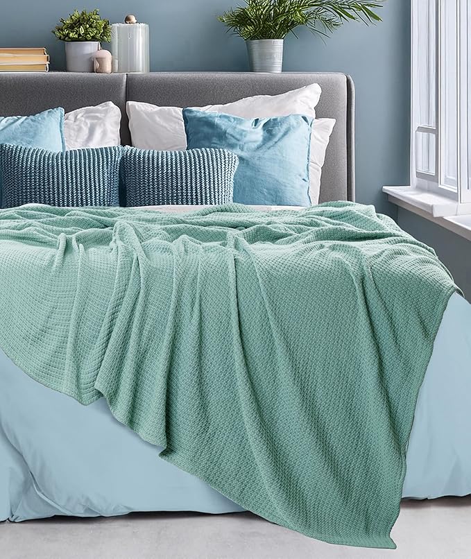 HILLFAIR 100% Soft Premium Combed Cotton Thermal Blanket– Twin XL Blankets – Soft Cozy Warm Bed Throw Twin Bed Blankets– All Season Cotton Blankets – Sage