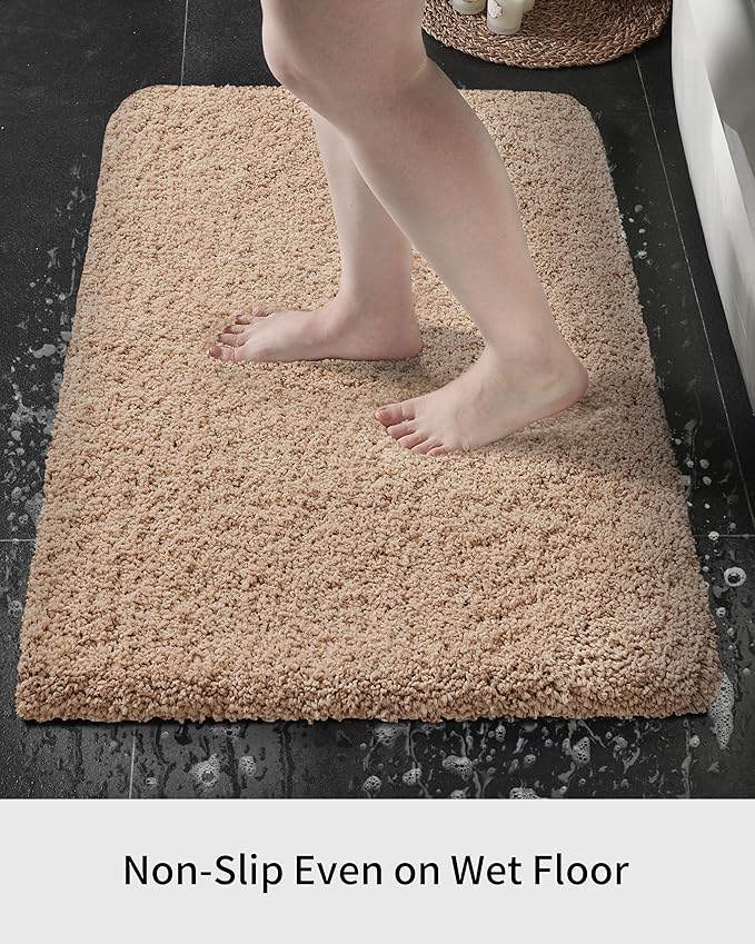 Beige Bathroom Runner Rug 24x70 Non Slip Fluffy Long Bath Mat for Bathroom Floor Washable Plush Luxury Large Bath Rug for Tub Absorbent Runner Rug for Bedside